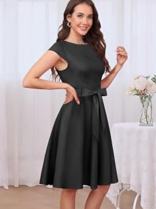 Tagunop Dresses & Skirts - Sleeveless Black Midi Dress with Waist Tie